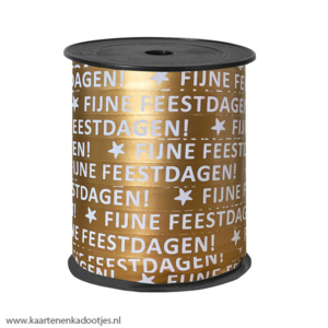 Krullint 10 mm fijne feestdagen goudfolie/wit 3 meter