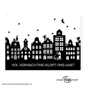 Kaart vol verwachting klopt ons hart grachtenpandjes wit/zwart