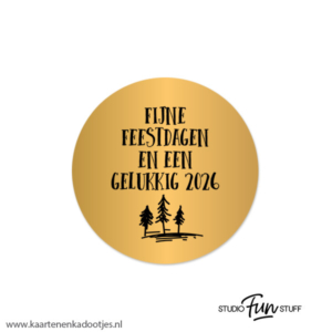 5 Stickers rond 45 mm fijne feestdagen gelukkig 2026 goudfolie/zwart