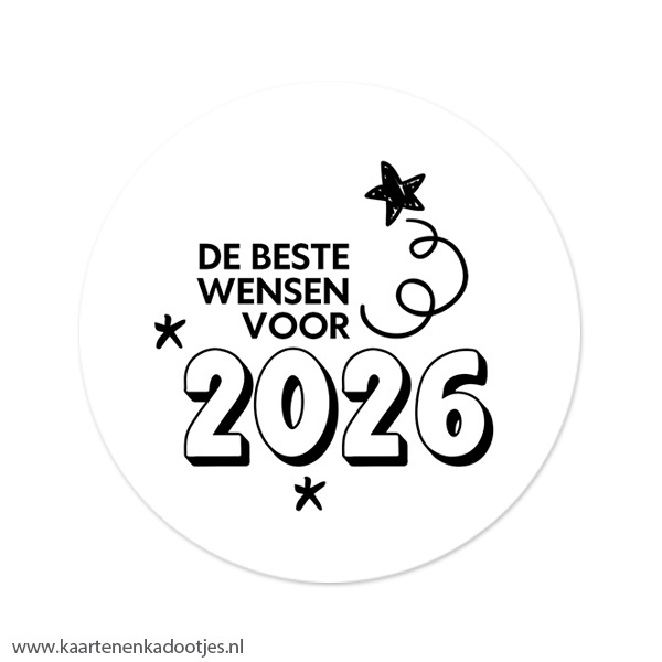3 Stickers rond 64 mm de beste wensen voor 2026 wit/zwart
