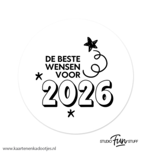 3 Stickers rond 64 mm de beste wensen voor 2026 wit/zwart