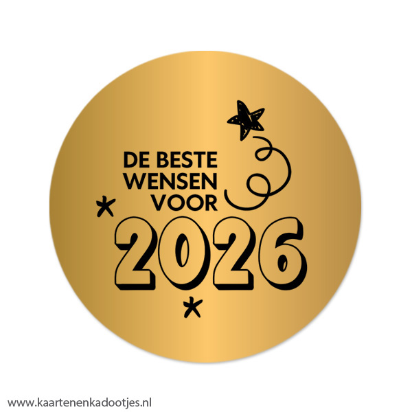 3 Stickers rond 64 mm de beste wensen voor 2026 goudfolie/zwart