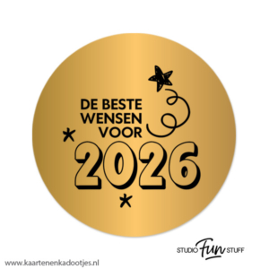 3 Stickers rond 64 mm de beste wensen voor 2026 goudfolie/zwart