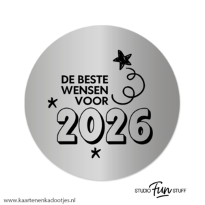 3 Stickers rond 64 mm de beste wensen voor 2026 zilverfolie/zwart