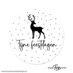 3 Stickers rond 64 mm fijne feestdagen rendier wit/zwart