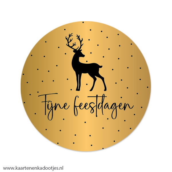 3 Stickers rond 64 mm fijne feestdagen rendier goudfolie/zwart