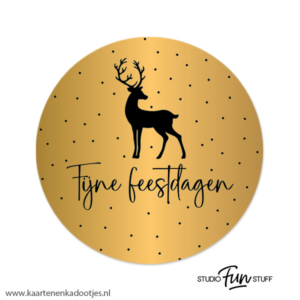 3 Stickers rond 64 mm fijne feestdagen rendier goudfolie/zwart