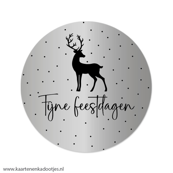 3 Stickers rond 64 mm fijne feestdagen rendier zilverfolie/zwart