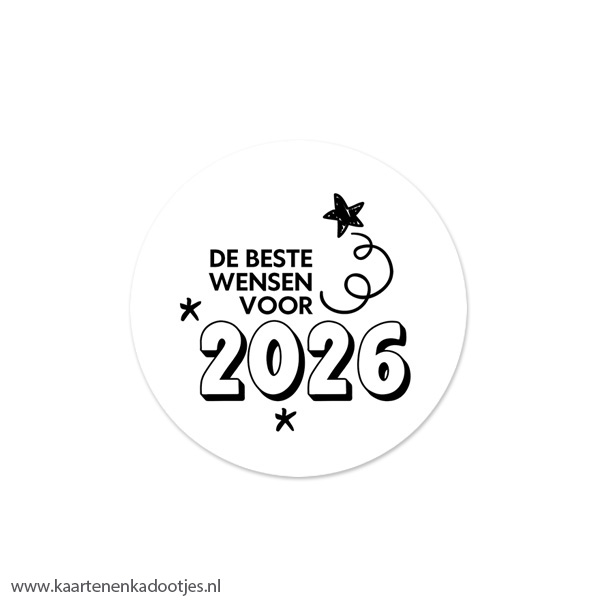 6 Stickers rond 45 mm de beste wensen voor 2026 wit/zwart
