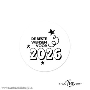 6 Stickers rond 45 mm de beste wensen voor 2026 wit/zwart