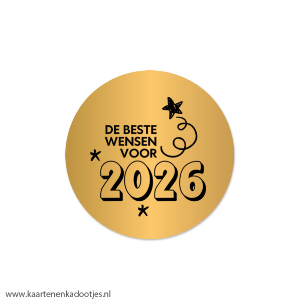 5 Stickers rond 45 mm de beste wensen voor 2026 goudfolie/zwart