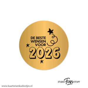 5 Stickers rond 45 mm de beste wensen voor 2026 goudfolie/zwart