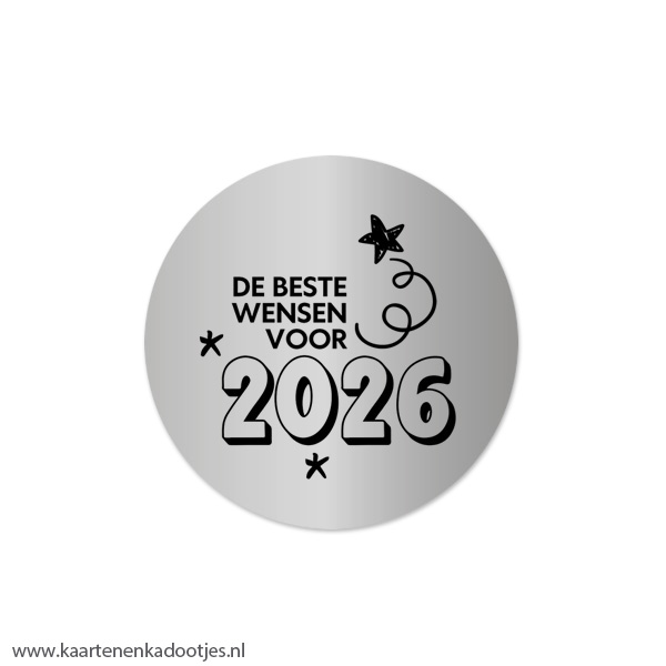 5 Stickers rond 45 mm de beste wensen voor 2026 zilverfolie/zwart