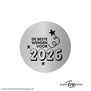 5 Stickers rond 45 mm de beste wensen voor 2026 zilverfolie/zwart