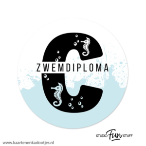 3 Stickers rond 64 mm zwemdiploma C zeepaardjes