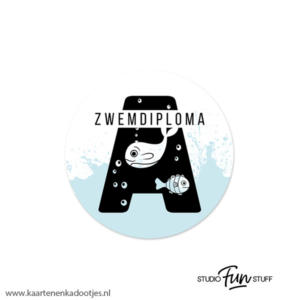 6 Stickers rond 45 mm zwemdiploma A vissen