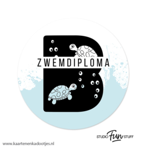 3 Stickers rond 64 mm zwemdiploma B schildpadden
