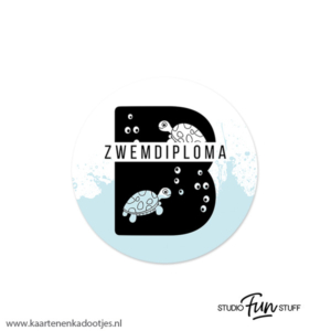 6 Stickers rond 45 mm zwemdiploma B schildpadden