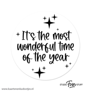 3 Stickers rond 64 mm it's the most wonderful time sterretjes wit/zwart