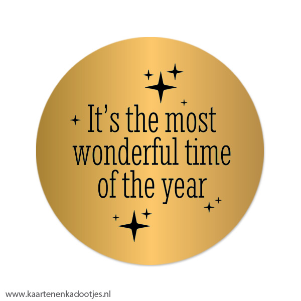 3 Stickers rond 64 mm it's the most wonderful time sterretjes goudfolie/zwart