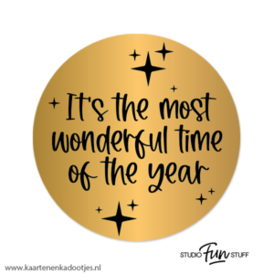 3 Stickers rond 64 mm it's the most wonderful time sterretjes goudfolie/zwart