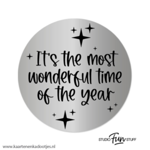 3 Stickers rond 64 mm it's the most wonderful time sterretjes zilverfolie/zwart