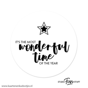 3 Stickers rond 64 mm it's the most wonderful time ster wit/zwart