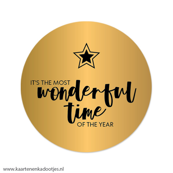 3 Stickers rond 64 mm it's the most wonderful time ster goudfolie/zwart