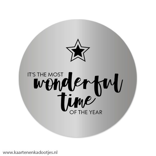 3 Stickers rond 64 mm it's the most wonderful time ster zilverfolie/zwart