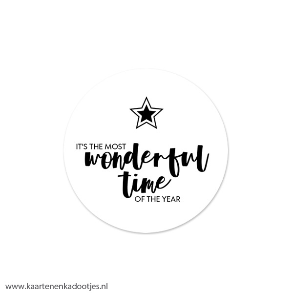 6 Stickers rond 45 mm it's the most wonderful time ster wit/zwart