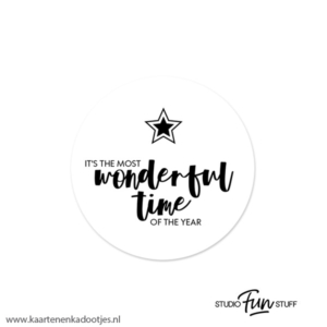 6 Stickers rond 45 mm it's the most wonderful time ster wit/zwart