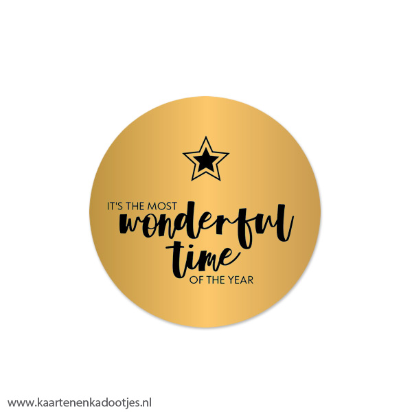 5 Stickers rond 45 mm it's the most wonderful time ster goudfolie/zwart