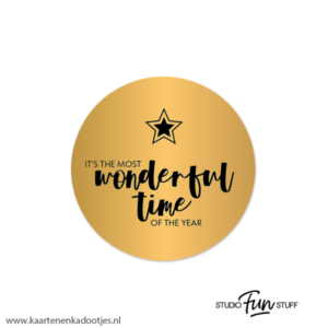 5 Stickers rond 45 mm it's the most wonderful time ster goudfolie/zwart