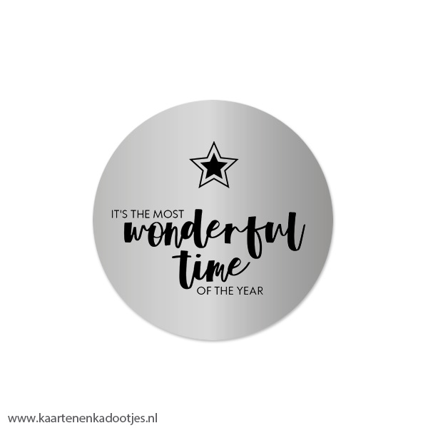 5 Stickers rond 45 mm it's the most wonderful time ster zilverfolie/zwart