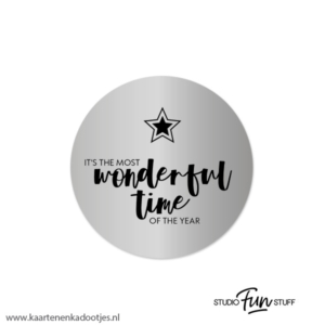 5 Stickers rond 45 mm it's the most wonderful time ster zilverfolie/zwart