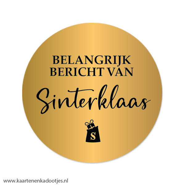 3 Stickers rond 64 mm belangrijk bericht van Sinterklaas goudfolie/zwart