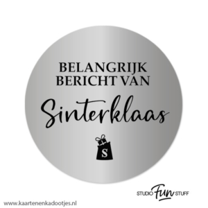 3 Stickers rond 64 mm belangrijk bericht van Sinterklaas zilverfolie/zwart