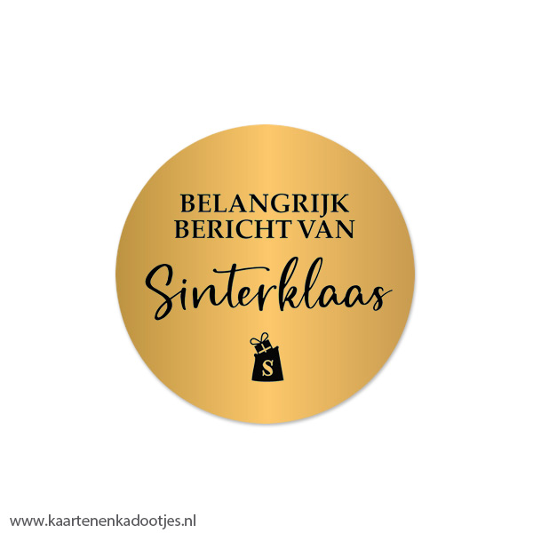 5 Stickers rond 45 mm belangrijk bericht van Sinterklaas goudfolie/zwart