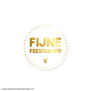 6 Stickers rond 40 mm fijne feestdagen stipjescirkel wit/goudfolie