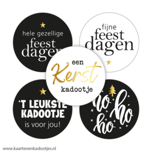 5 Stickers rond 35 mm kerst zwart/wit/goudlook assorti