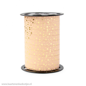 Krullint 10 mm sterretjes peach/goudfolie 3 meter