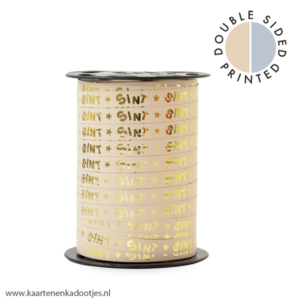 Krullint 10 mm Sint ster beige/goudfolie 3 meter
