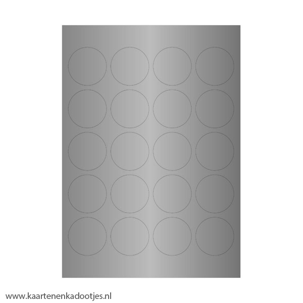 Stickervel A4 met 20 ronde stickers 45 mm zilver blanco