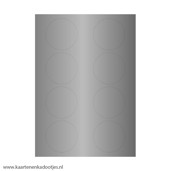 Stickervel A4 met 8 ronde stickers 64 mm zilver blanco