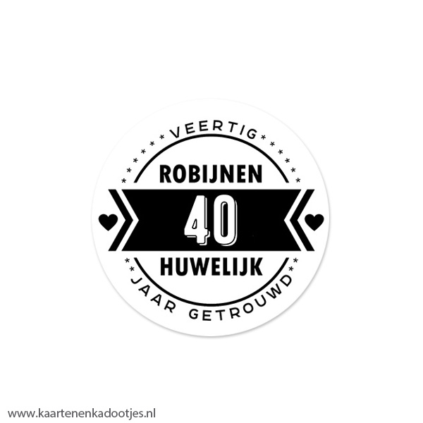 5 Stickers rond 45 mm 40 jaar getrouwd robijnen huwelijk