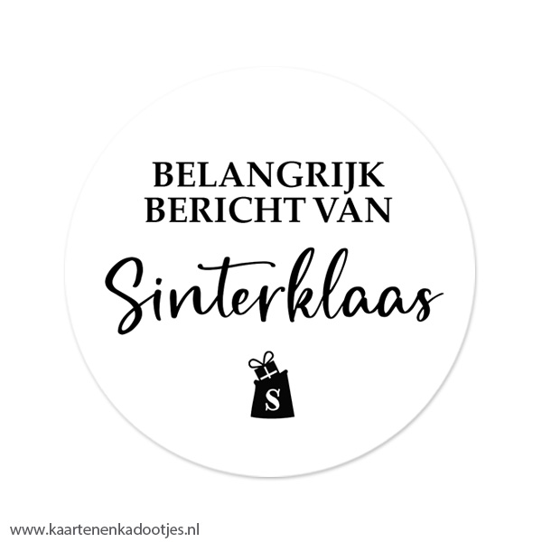 3 Stickers rond 64 mm belangrijk bericht van Sinterklaas wit/zwart