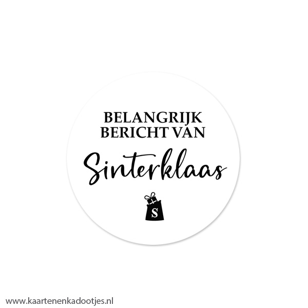 6 Stickers rond 45 mm belangrijk bericht van Sinterklaas wit/zwart