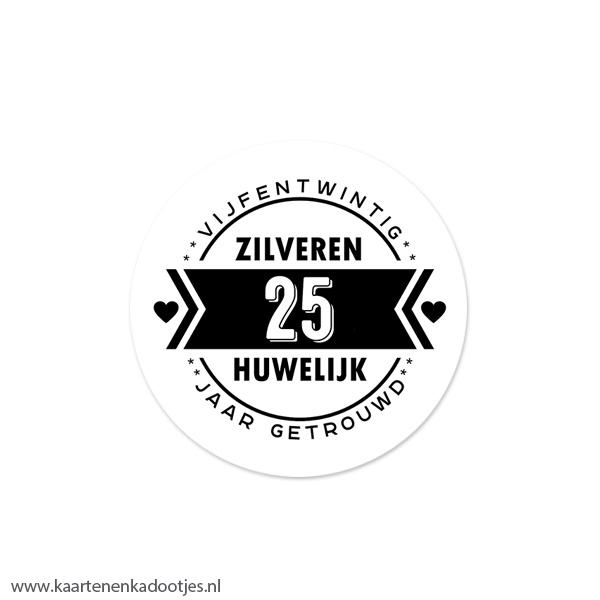 5 Stickers rond 45 mm 25 jaar getrouwd zilveren huwelijk
