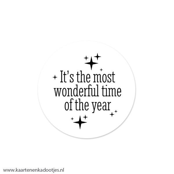 6 Stickers rond 45 mm it's the most wonderful time sterretjes wit/zwart