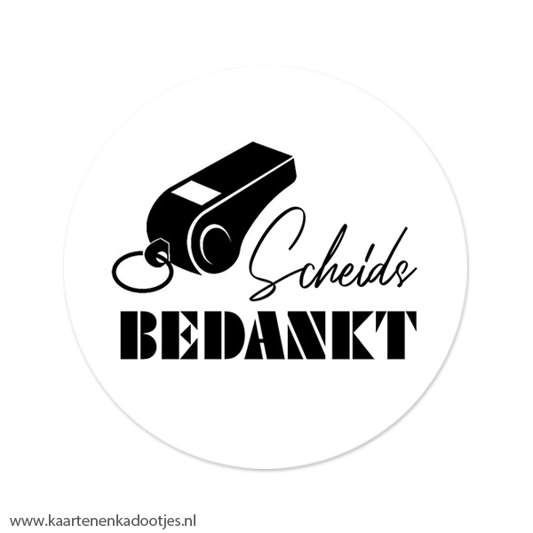 3 Stickers rond 64 mm scheids bedankt fluitje